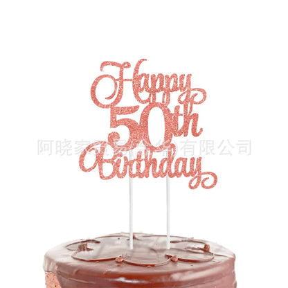 Black Gold Happy Birthday Cake Topper (Ages 10–60)