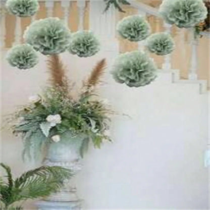 White & Light green Pom Pom  Set 12pcs