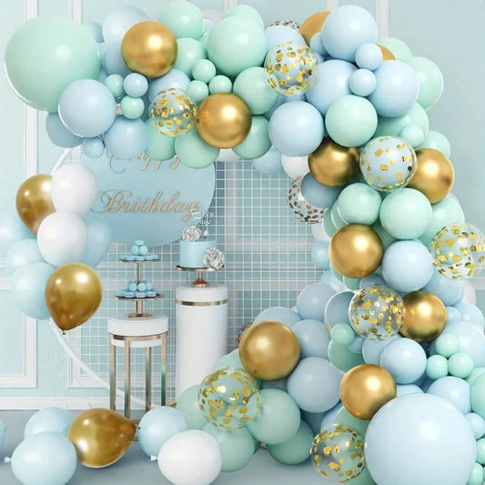 Blue metal & golden latex arch balloons 126pcs
