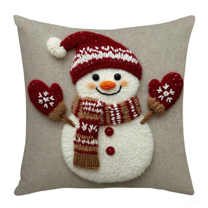 45cm Grey & Red Christmas Pillow – Santa, Snowman & Elk