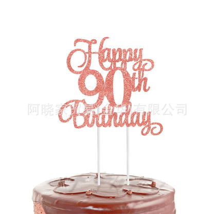 Black Gold Happy Birthday Cake Topper (Ages 10–60)