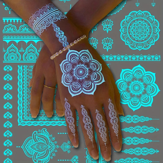Blue Luminous Henna tattoo sticker