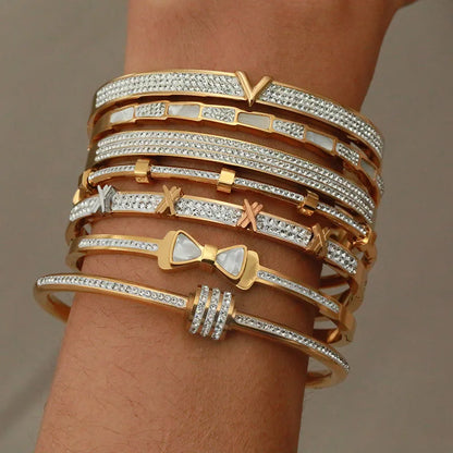 Full crystal letter bowknot charm bracelet