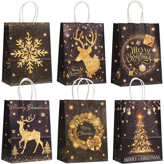 12/24pcs Bronzing Holiday Paper Bags