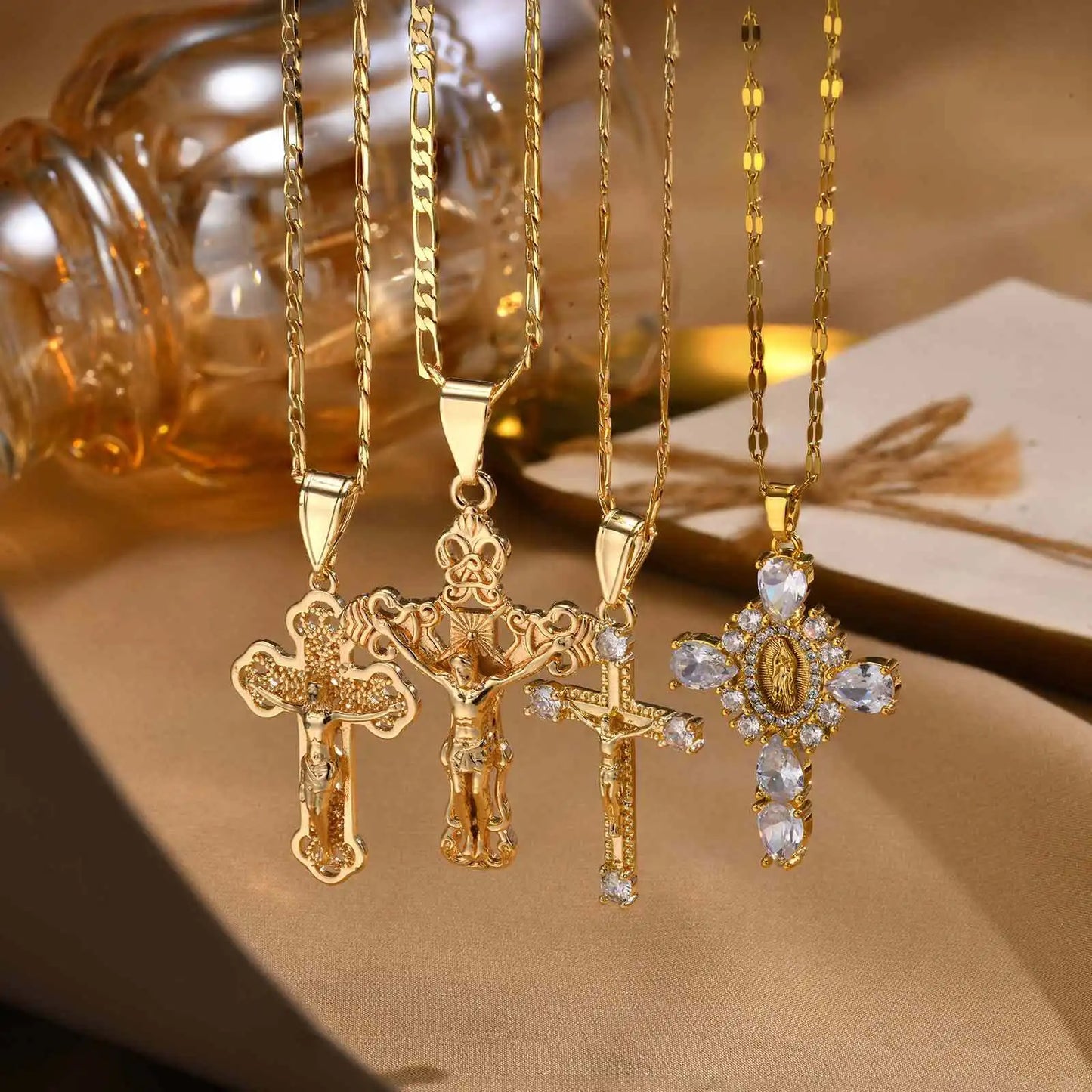 Gold plated Jesus Cross necklac