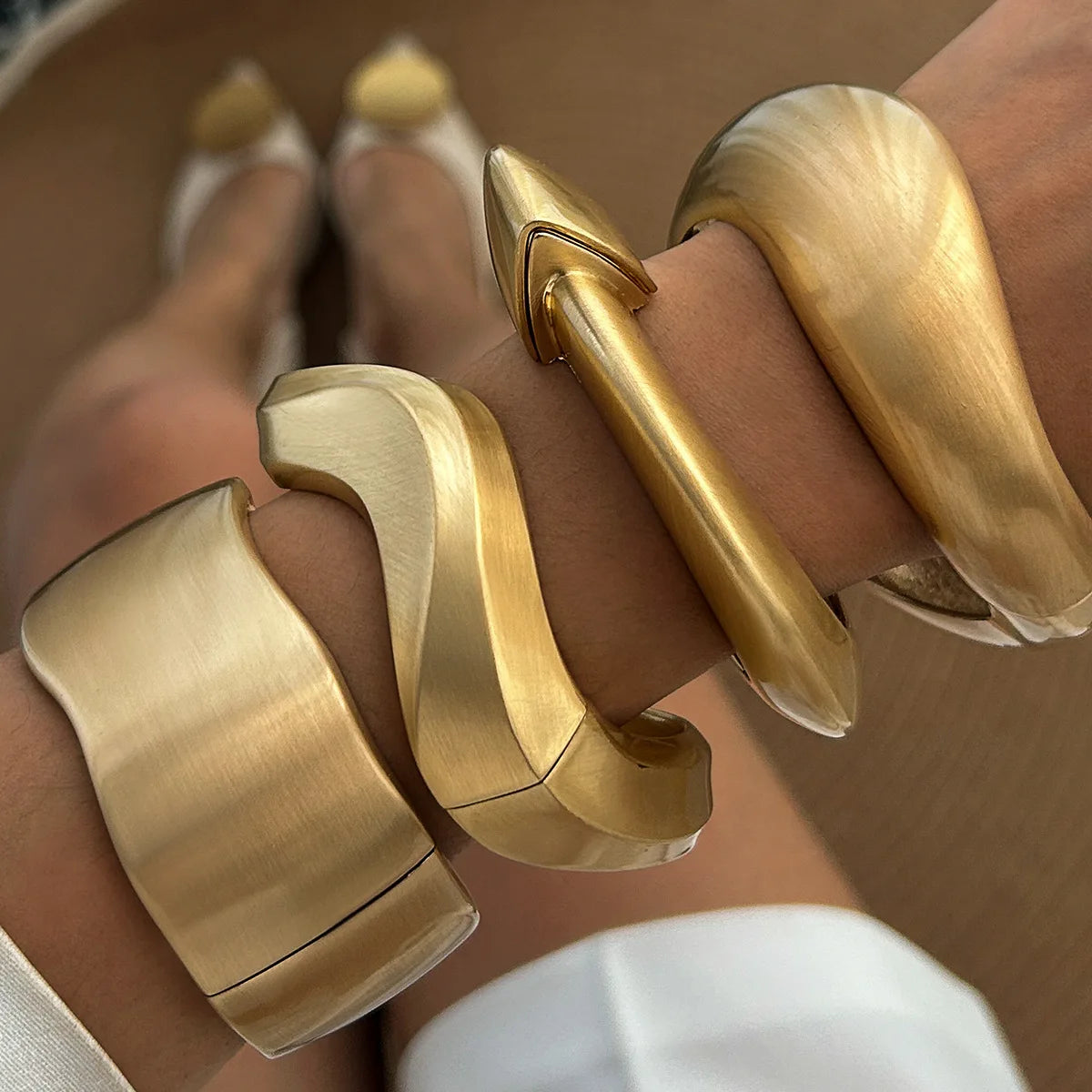 Rizana wide metal  Gold color bracelet