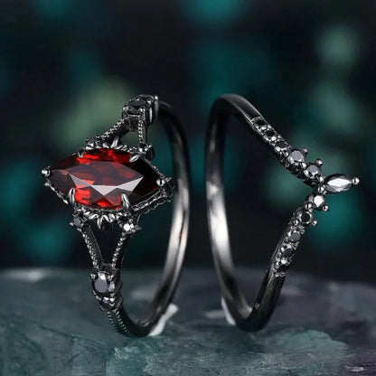 Rozina red black stone Oval ring