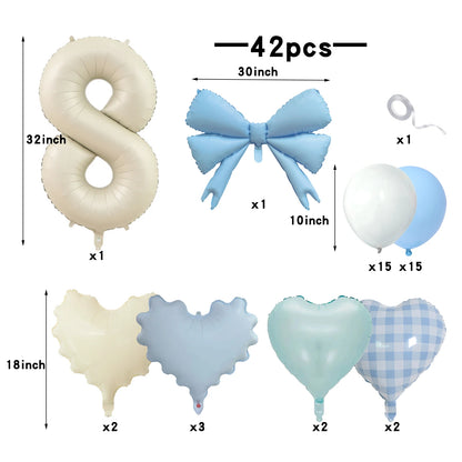 42pcs Checkered heart balloon number set light fresh blue
