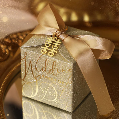Wedding candy gift box with pearl ribbon