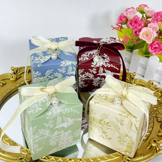 Fancy Bird Paper Candy Boxes Pearl Pin Ribbon 50PCS