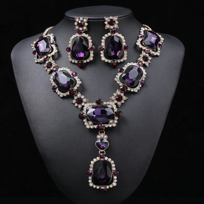 Isabella Royal crystal  earrings and purple Rhinestone necklace set