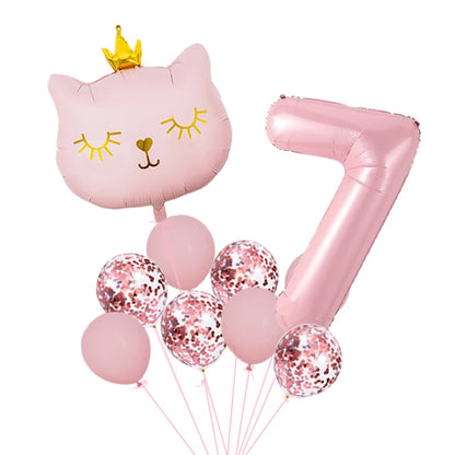 Pink crown cat foil balloon