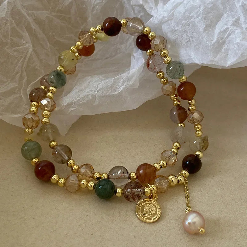 Double layered Crystal & Pearl beaded bracelet