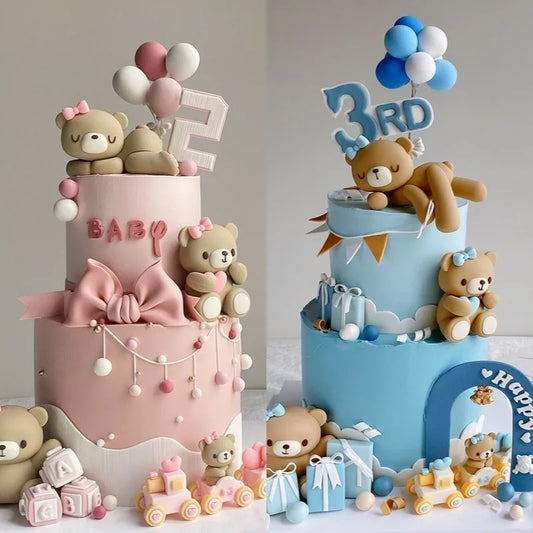 Pink Bbue Bear cake decorating