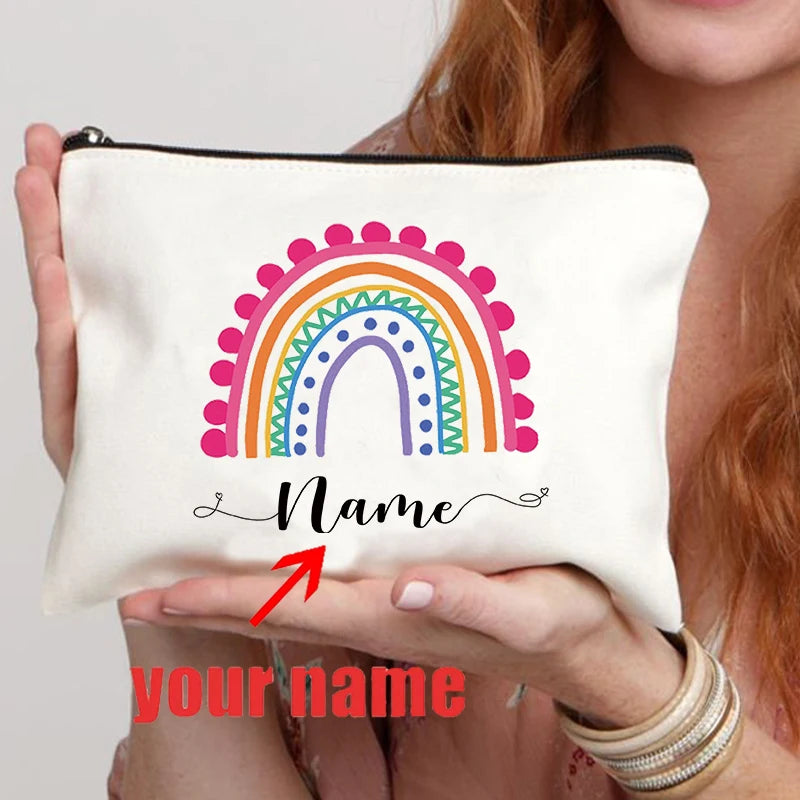 Rainbow custom name makeup bag