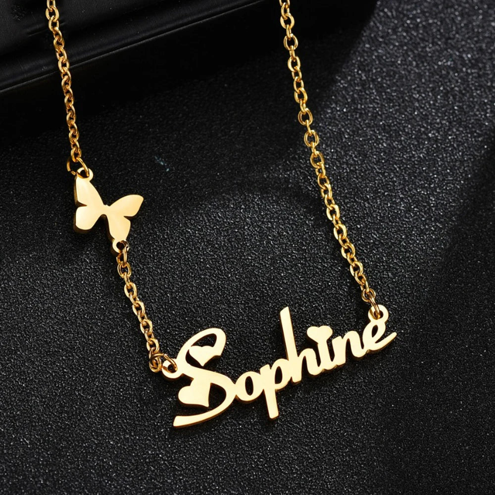 Custom name necklaces personalized heart butterfly