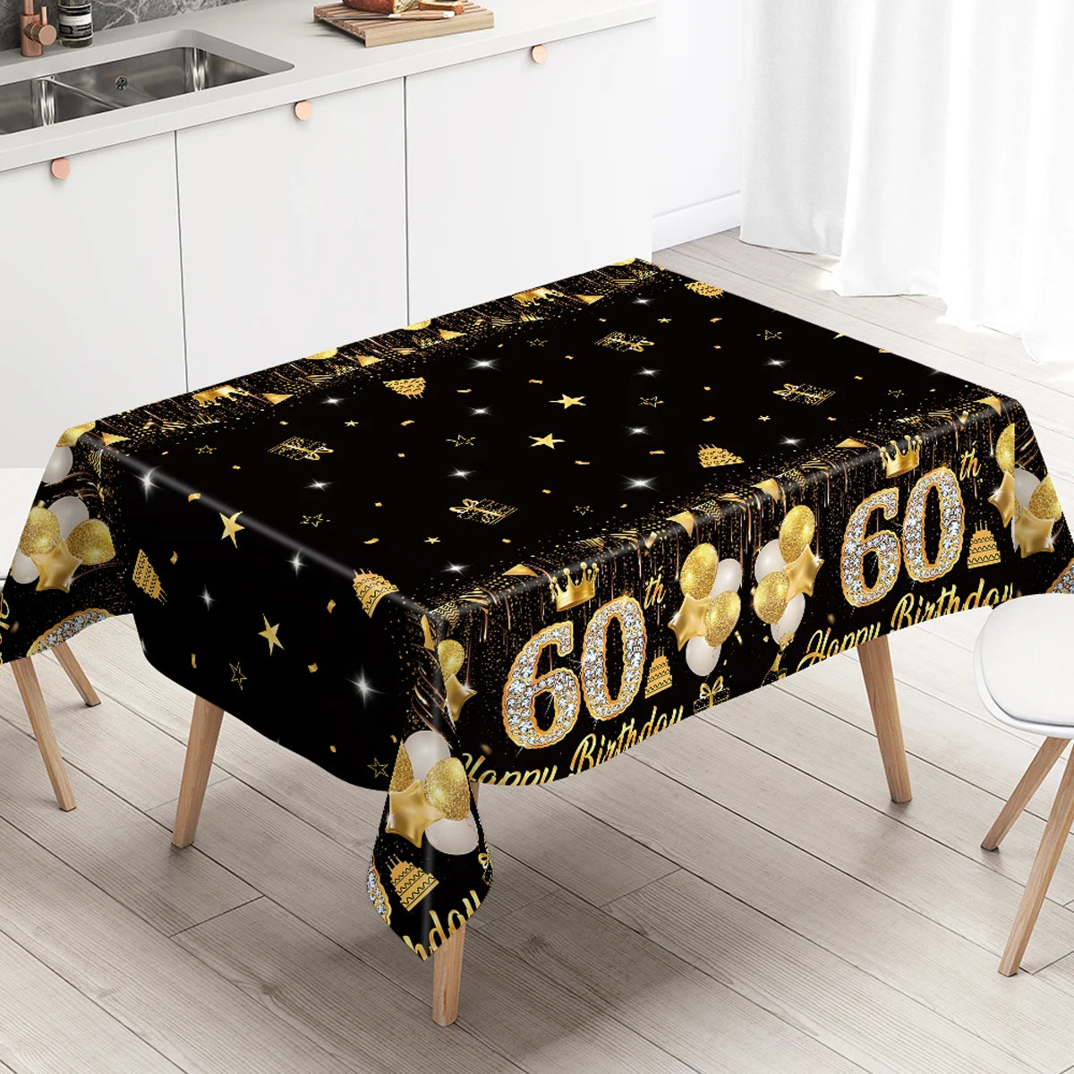 Black Gold Birhtday TableCloth