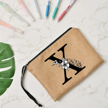 Letter print cosmetic linen makeup bag