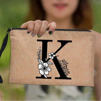 Letter print cosmetic linen makeup bag