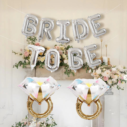 Bride to be banner & colorful diamond ring balloons 11pcs 16-inch