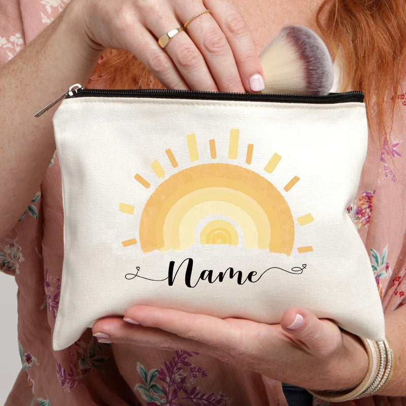 Rainbow custom name makeup bag