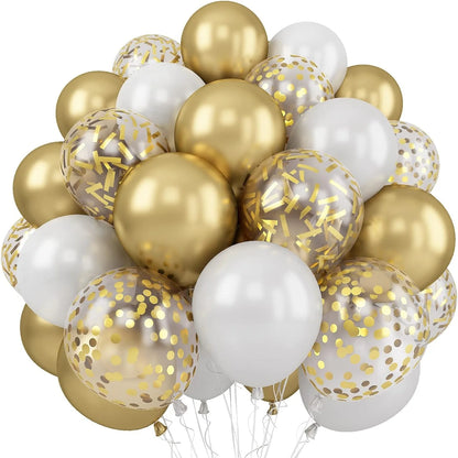 Metallic Gold Pearl White Latex Balloons  30Pcs 12 Inch