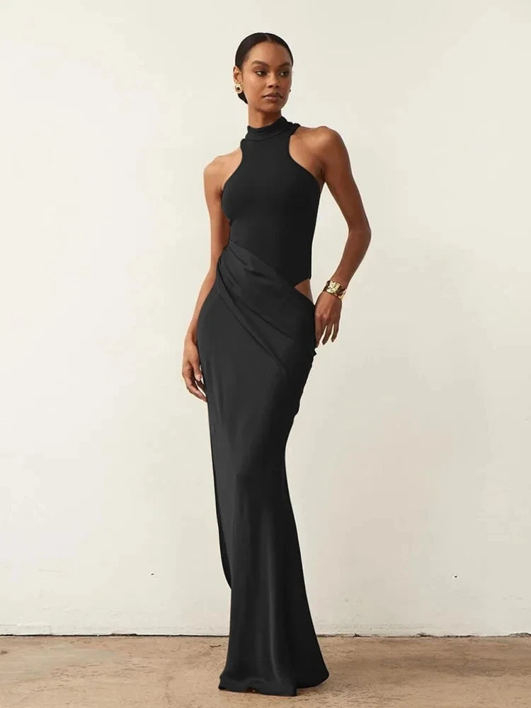 Julia Satin Hollow Out Maxi Dress
