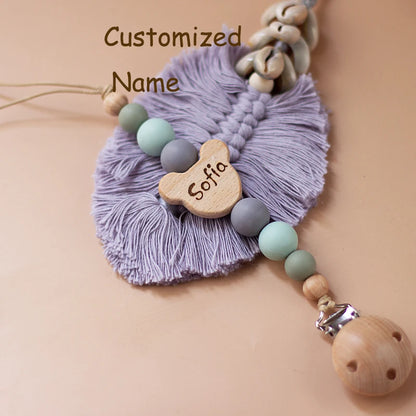 Custom name pacifier bead Silicone and Wooden dummy