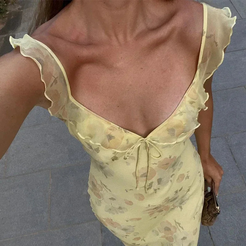 Rivona Retro V-Neck Maxi Dress