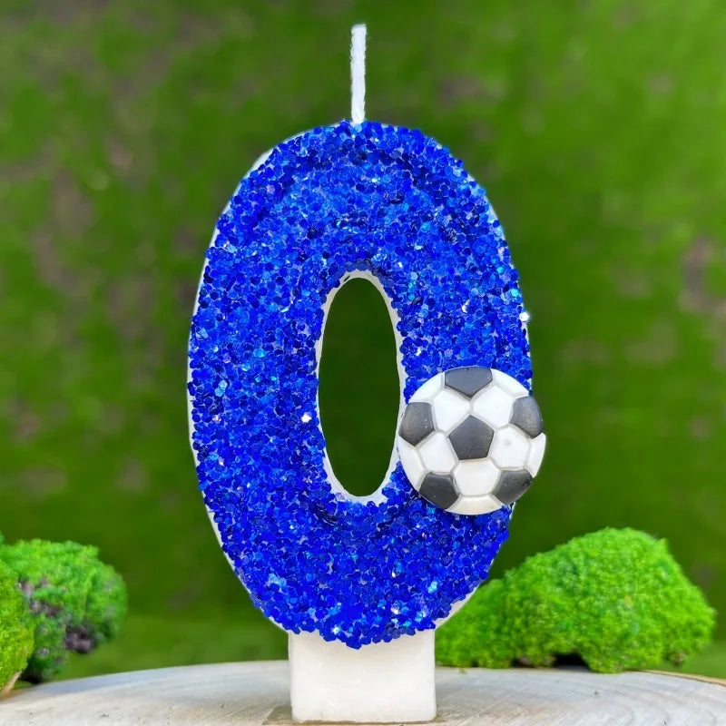 0–9 Blue Football Birthday Candles with Tray
