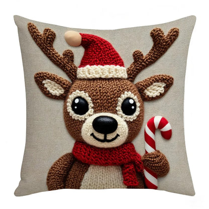 45cm Grey & Red Christmas Pillow – Santa, Snowman & Elk