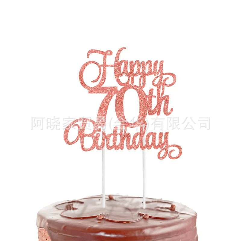 Black Gold Happy Birthday Cake Topper (Ages 10–60)