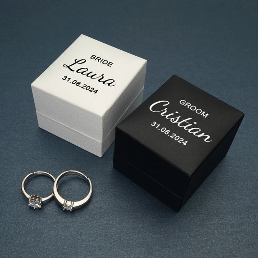 Set of 2 Personalized custom names and date ring box