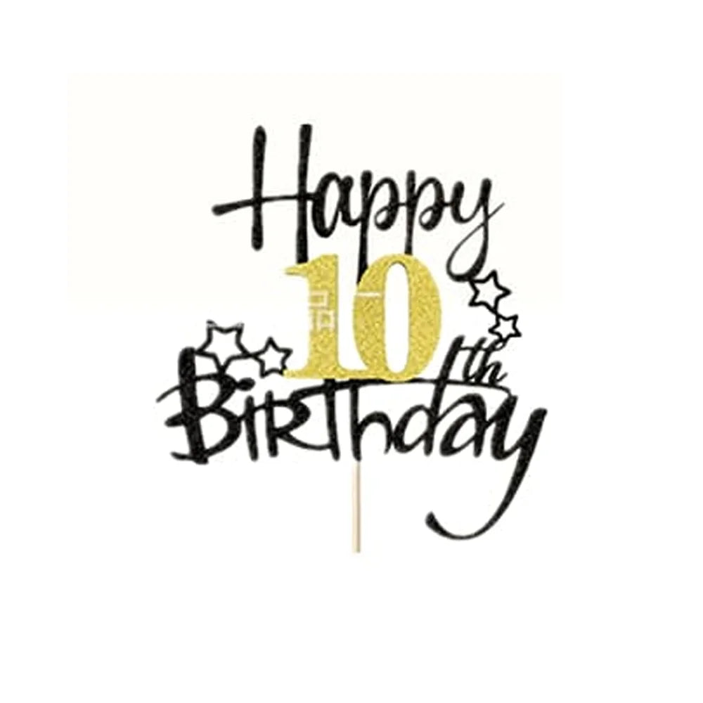 Black Gold Happy Birthday Cake Topper (Ages 10–60)