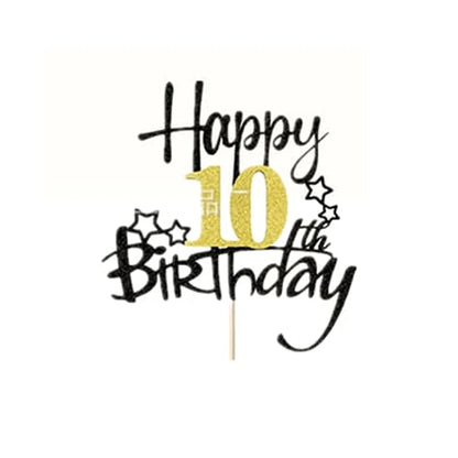 Black Gold Happy Birthday Cake Topper (Ages 10–60)