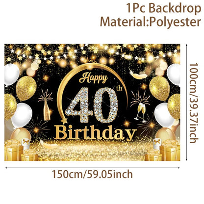 Black Gold Birhtday TableCloth