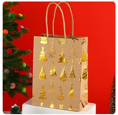 Gold Foil Christmas Gift Bags – 1/10pcs Cowhide Paper