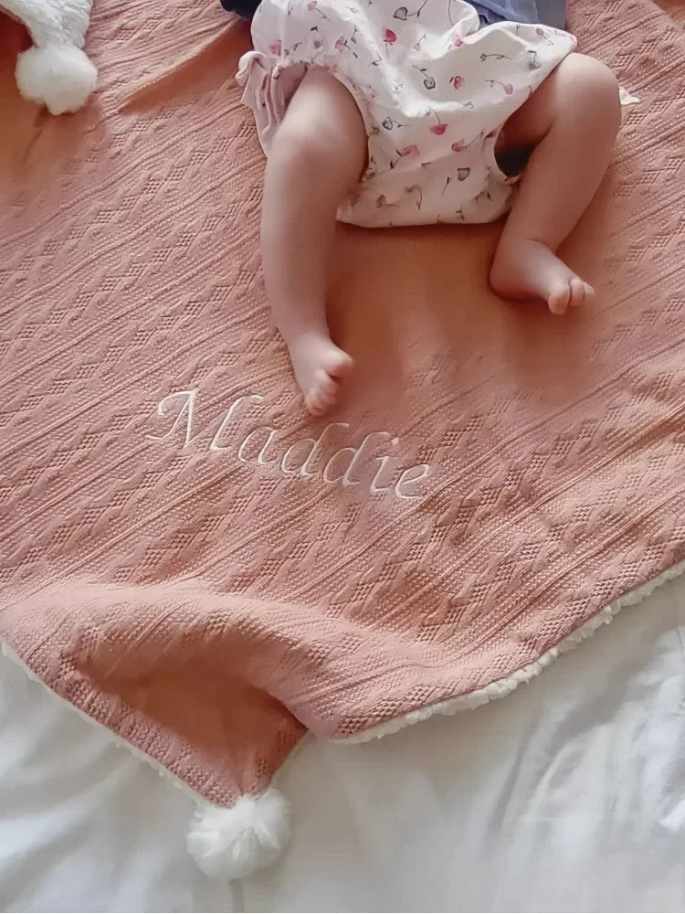 Personalized name nursery baby blanket fluffy lamb wool qui