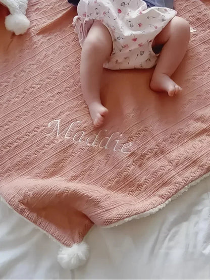 Personalized name nursery baby blanket fluffy lamb wool qui