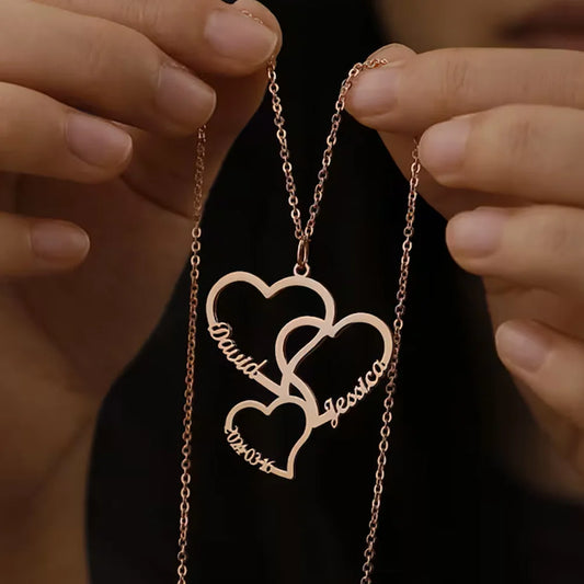 Customized 2-5 Hearts name pendant family necklace
