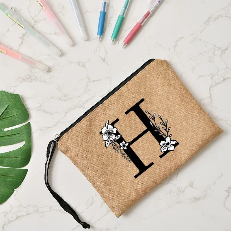 Letter print cosmetic linen makeup bag