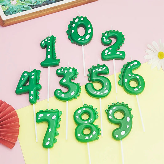 Green Dinosaur numbers 0-9 cake candle