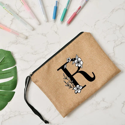 Letter print cosmetic linen makeup bag