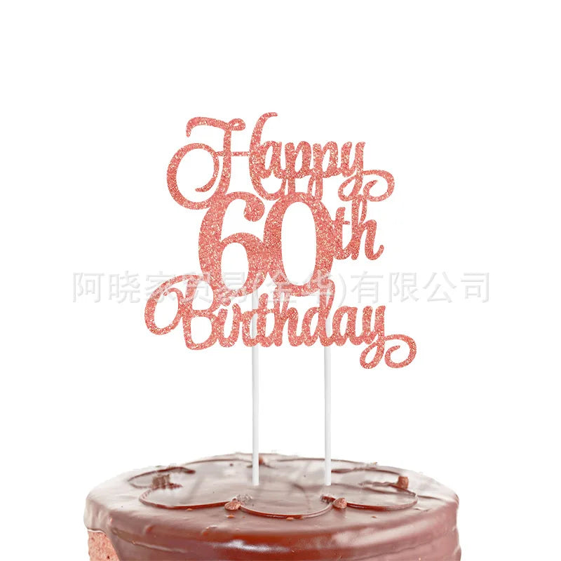 Black Gold Happy Birthday Cake Topper (Ages 10–60)