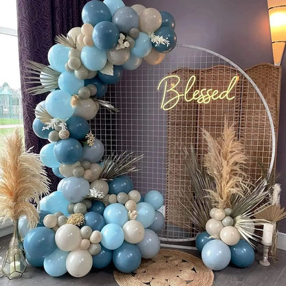 Blue Sand White Metallic Gold Balloons 127Pcs