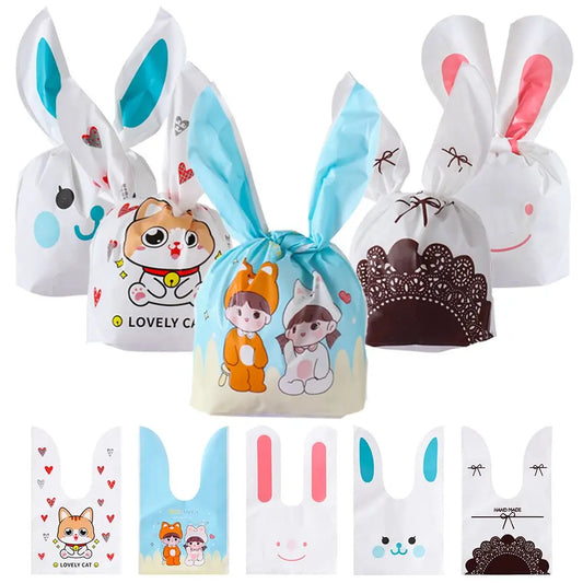 10PCS Easter Rabbit Candy Biscuit Gifts Bag Easter Bunny Ear Cookie Bags Package Pocket Event Party Supplies Snack Decoration
