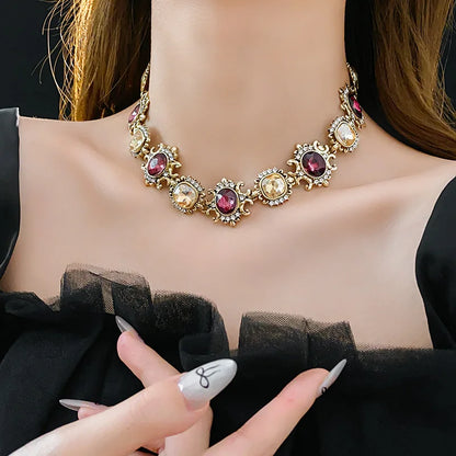Rimma Purple Rhinestone Necklace & Earrings Set