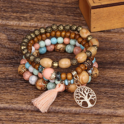 Cacildda Set  Beaded & Wooden Bracelet 4pcs