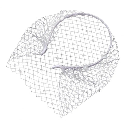 White headband veils Rhinestones hoop