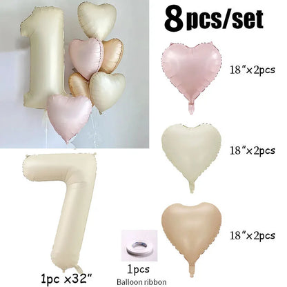 Cream color number with hearts foil Balloons 8pcs